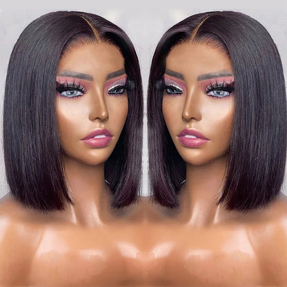 Perruques Bob pour femmes, 180 % cheveux humains lisses, sans colle, prêtes à porter, prédécoupées, avec dentelle frontale