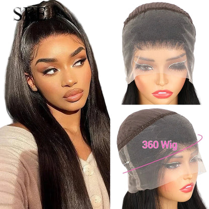 Perruque 360 sans colle, cheveux humains, prête à porter, lisse, sans colle, HD, avec lace front intégrale, pré-coupée et pré-épilée, facile à porter.