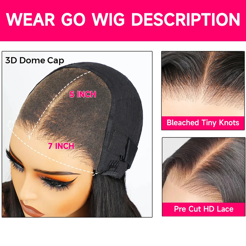 Perruques 7x5 Wear And Go en cheveux humains ondulés, perruques bouclées avec dentelle frontale, perruques pré-épilées sans colle, prêtes à porter
