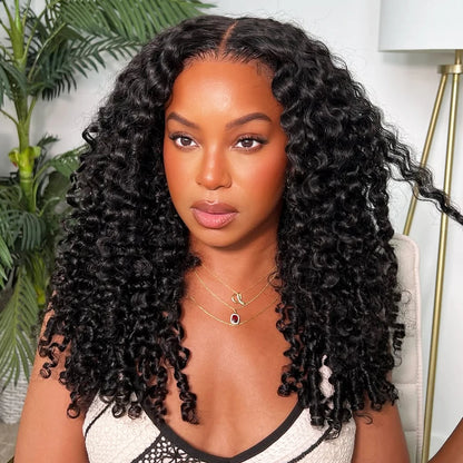 Perruque Isee Birmane Bouclée Flip Over Half Wig Mongole sans colle avec cordon de serrage et clips invisibles en cheveux humains