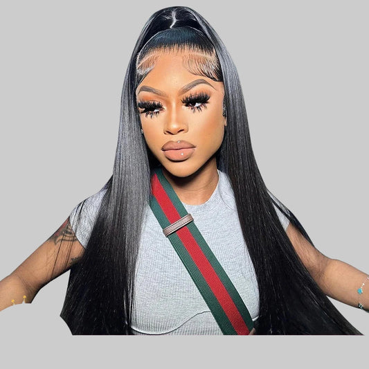 Perruque 360 sans colle, cheveux humains, prête à porter, lisse, sans colle, HD, avec lace front intégrale, pré-coupée et pré-épilée, facile à porter.