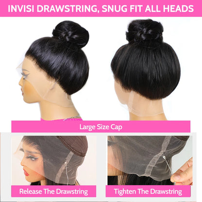 Perruques 360° sans colle, cheveux humains, prêtes à porter, lisses, sans colle, pré-épilées, à porter et à emporter, perruques HD Full Lace Front prédécoupées