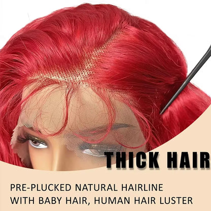 Perruques en cheveux humains ondulés profonds, rouge vif, densité 250, 13x4, 13x6, perruques en cheveux bruts, perruques colorées, 13x4