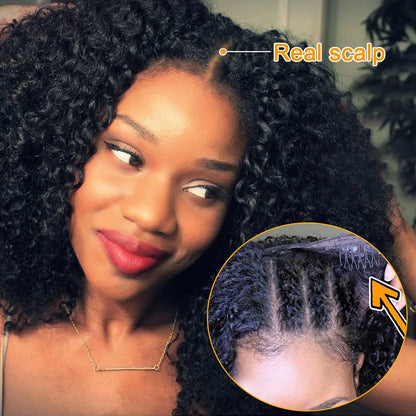 Perruque brésilienne bouclée crépue avec raie en U, cheveux humains, sans colle, densité 180 %